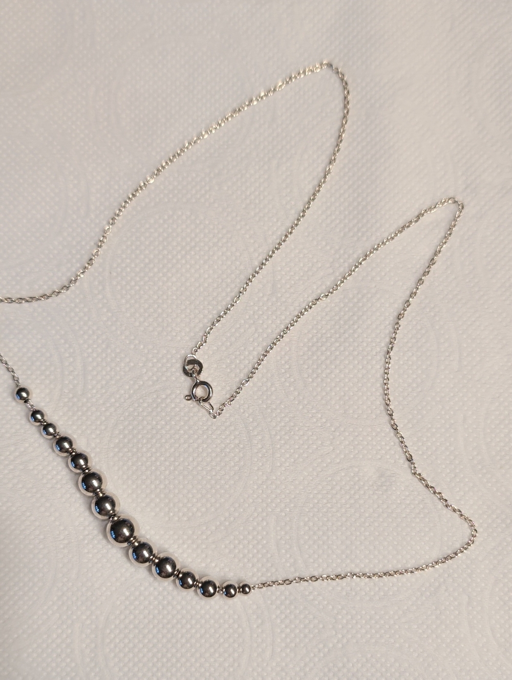 Sterling Silver Beaded Bar Necklace - Silver 20" Long